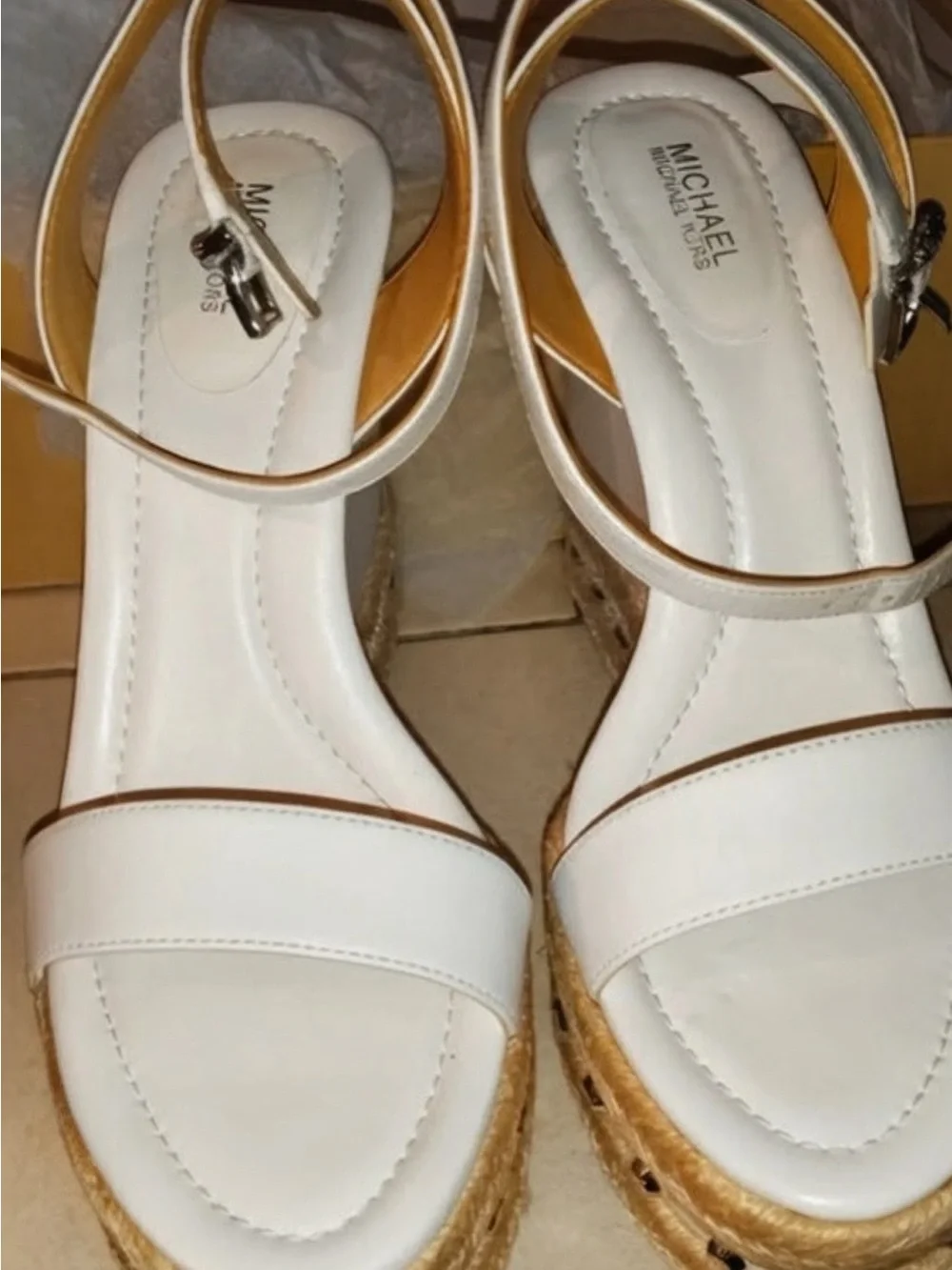 Size 9.5 Michael Kors White Wedge Espadrille Sandals